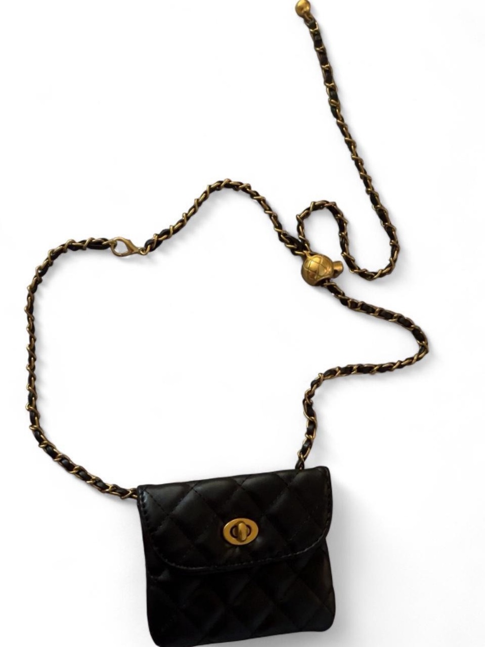 Quilted Black Mini Crossbody Bag with Gold Chain